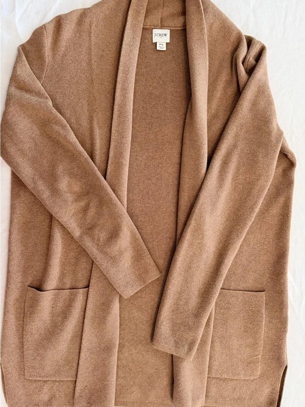 J Crew Open-Front Pocket Cardigan - Camel Small Petite